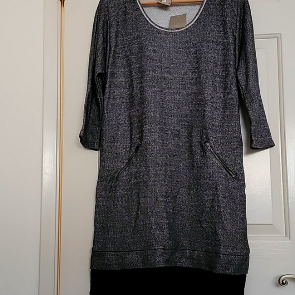 NWT ANTHROPOLOGIE Dress with Lace Detail Women's Medium Black Gray Color